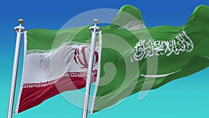 4k Seamless Iran and Saudi Arabia Flags with blue sky background,JP,IND.