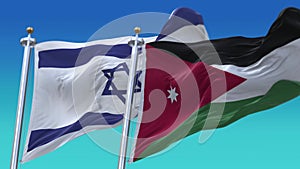 4k Seamless Israel and Jordan Flags with blue sky background.