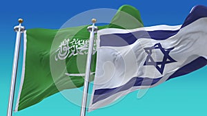 4k Seamless Israel and Saudi Arabia Flags with blue sky background,JP,IND.