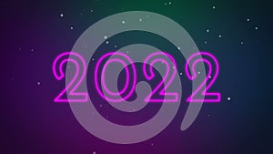 4K. seamless looping of colorful number 2022 neon light bright glowing for year 2022 greeting background during new year`s eve