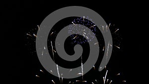 4K. seamless looping of real fireworks background during new year`s eve countdown celebration, real colorful shining big fireworks