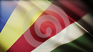 4k Seychelles National flag wrinkles in wind seamless loop background.