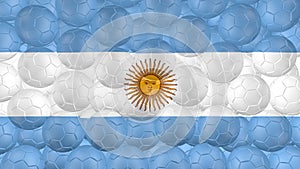 4K Soccer balls is falling down on a white and forming a argentina flag