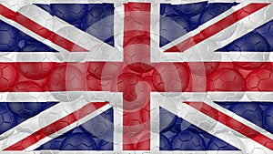 4K Soccer balls is falling down on a white and forming a great britain flag
