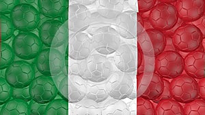 4K Soccer balls is falling down on a white and forming a italy flag