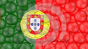 4K Soccer balls is falling down on a white and forming a portugal flag