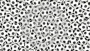 4K Soccer balls is falling down on white and forming a wall