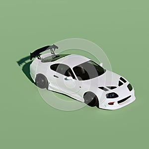 4K Square Side view agle a white metalic supercar with green pastel color background isolated, JDM japan car or Japanese D