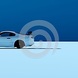4K Square side view agle a white metalic supercar with Light Blue or blue background isolated, JDM japan car or Japanese Domestic
