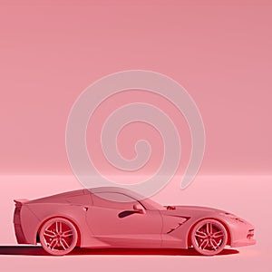 4K Square Side view a pink metalic supercar with pink pastel color background isolated, JDM japan car or Japanese Domestic Market