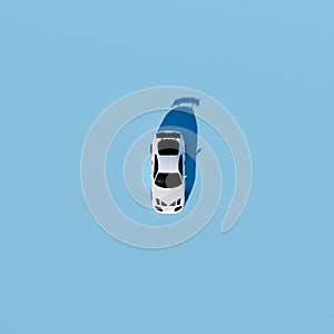 4K Square top or up view angle a white metalic supercar with Light Blue or blue background isolated, JDM japan car or Japanese Dom