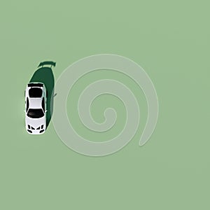 4K Square Top or upper view agle a white metalic supercar with green pastel color background isolated, JDM japan car or Japanese D