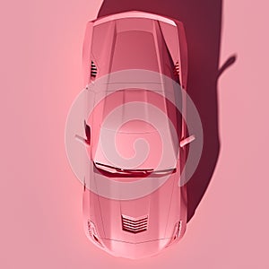 4K Square top or upper view a pink metalic supercar with pink pastel color background isolated, JDM japan car or Japanese Domestic