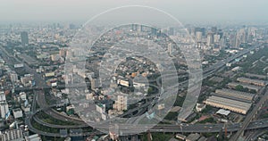 4K Sunset Time lapse Aerial view express way busy Bangkok city rush hour heavy traffic jam highway,Bangkok