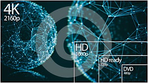 4K television resolution display with comparison of resolutions. 3D render