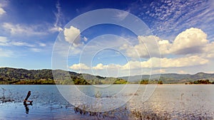 4K Time-lape, Tropical lake under blue cloudy sky