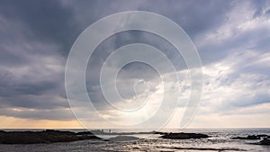 4K Time lapse, dramatic sky with stormy clouds, Hurricane rainy weather nature background. Dark gray sky at sea. B roll footage of