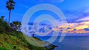 4K time lapse, The scenery of beautiful landscape sunset at Phromthep cape viewpoint in Phuket, Thailand