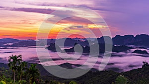 4k Time lapse Sunrise with fog at the viewpoint of Doi Ta Pang, Chumphon Province, Thailand