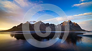 4K Time lapse of Vestrahorn mountain at sunset, Iceland