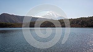 4K time lapse video of Beautiful scenery Mount Fuji or Fujiyama mountain at Lake Saiko in Yamanashi Prefecture, Japan