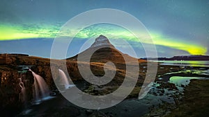 4K Timelapse of Aurora Borealis Northern lights over Kirkjufell mountain, Iceland