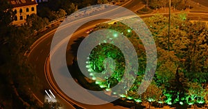 4k timelapse busy urban traffic on overpass at night,urban morden building,QingDao china.