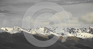 4k timelapse clouds mass rolling over Tibet snow-Covered mountains.