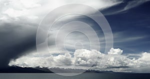 4k timelapse huge clouds mass rolling over lake namtso & snow mountain in tibet.