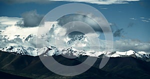 4k timelapse huge clouds mass rolling over lake namtso & snow mountain in tibet.