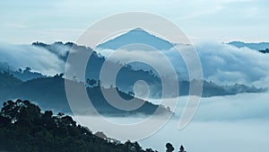 4K Timelapse of Morning fog over Khoa Khainui mountain , Phang nga , Thailand