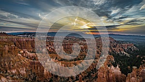 4k Timelapse movie film clip of Bryce Canyon sunrise sunset with clouds and pink sky during twilight with shadows moving