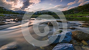 4K Timelapse Sunset over beautiful river at Kiriwong village, Nakhon Si Thammarat, Thailand