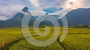 4K Timelapse Terraced rice fields with mount Fansipan in Lao Cai, northern Vietnam