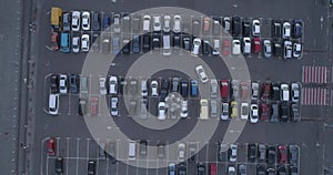 4k top aerial view of carpark with lots vacant space places traffic diagram.