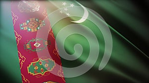 4k Turkmenistan National flag wrinkles in wind seamless loop background.