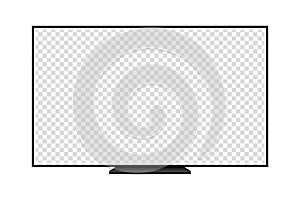 4K TV flat screen realistic illustration, White blank monitor mockup. wide flatscreen monitor