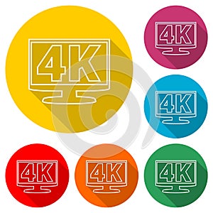 4K tv icon, Ultra HD 4K icon, color icon with long shadow