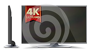 4k TV Vector Screen. Ultra HD Resolution Format. Modern LCD Digital Wide Television Plasma Concept. Isolated
