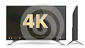 4k TV Vector Screen. Video Player. Modern LCD Digital Wide Television Plasma Concept. Illustration