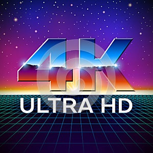 4k Ultra HD format logo with shiny chrome letters