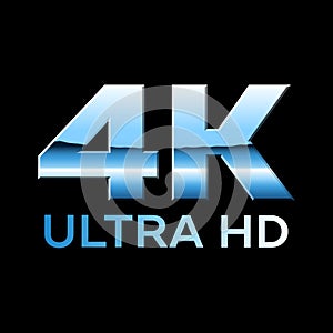 4k Ultra HD format logo with shiny chrome letters