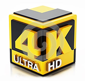 4K ultra HD icon isolated on white background. 3D illustration