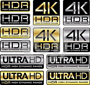4K and Ultra HD logos with HDR mention