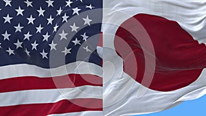 4k United States of America USA and Japan National flag waving wind background.