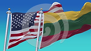 4k United States of America USA and Lithuania National flag seamless background.