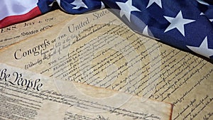 4k United States Bill of Rights Preamble to the Constitution and American Flag