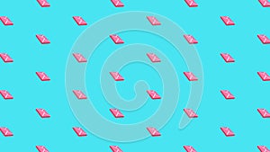 4K vertical pattern of pink envelope mail flipping on blue screen background for seamless looping wallpaper 2D pattern dynamic