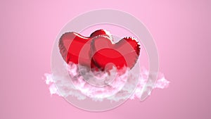 4k Video 2 Red Hearts Pink Background. Prores 4444