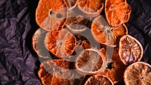 4k video with dehydrated food, dried oranges and lemons